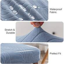 6 Sets Elastic Jacquard Dining Chair Covers, Leaf Pattern Chair Protectors, Dustproof Scratch-Resistant Removable Washable Slipcovers, Universal For Chairs, Stools And Benches, Perfect For Home, Kitchen, Living Room, Restaurant, Hotel, Banquet And Office - 水淺藍 - 查看 7