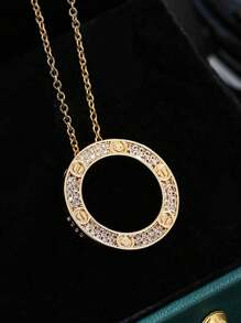 1 pièce Collier rond en cuivre orné de zirconium, de style européen et américain, design créatif et élégant pour femmes