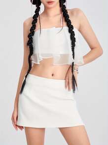 Women Temperament Ruffles Tube Tops Solid Color Boat Neck Strapless Tank Tops Summer Backless Bandeau Shirts Streetwear - White - View 3