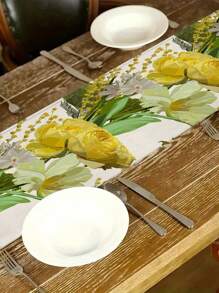 1 pieza Camino de mesa con estampado floral de primavera, decoración de flores vintage de primavera/verano para el hogar, cocina y comedor, decoración floral de granja de temporada, suministros para fiestas en interiores y exteriores, adecuado para restaurantes y cafeterías - Multicolor - Ver 2
