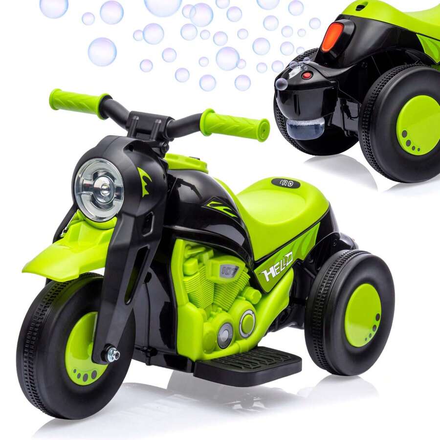 Danolapsi Kids Ride On Bubble Car, 6V Battery Powered Electric Motorcycle Ride On Motorcycle 1.9 MPH Speed W/LED Headlights, Music, Pedal, Forward/Reserve, 3 Wheels Gift For Toddler 3+ Boys Girls - Green - View 1