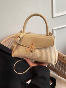 Nuevo bolso cuadrado pequeño de moda para mujer, bolso de mano casual de unicolor, bolso bandolera versátil con decoración de metal de PU, adecuado para atuendos de Año Nuevo, regalos, fiestas, festivales de música, apropiado para adolescentes, estudiantes universitarias, trabajadores de oficina, perfecto para universidad, trabajo, negocios, commuting, al aire libre, viajes, picnics, oficina, ideal para trabajo, compras