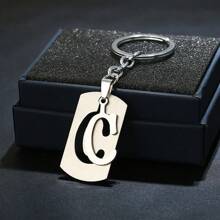 1 pièce Porte-clés Initiale A-Z 26, étiquette de clé en acier inoxydable, anneau porte-clés, pendentif de sac, cadeau de style unisexe Punk & Hip-Hop pour la Saint-Valentin