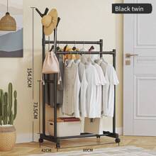 1pc Heavy Duty Portable Garment Rack With Dual Hanging Rods & Hat Hooks - Rolling Clothes Rack, Space-Saving Design For Bedroom, Living Room, Laundry Room - Sturdy Metal/Plastic Construction, Easy Mobility & Storage - Ideal For Home, Travel, Durable Independent Wardrobe Organizer