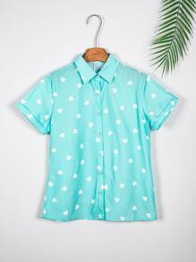 EMODA BLUSA DE CREPE  COM CORACAO  COM BOTAO #CAMISA#CAMISACORACAO - Azul bebê - Visão 3