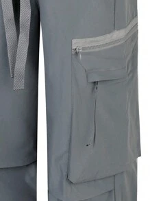 1 pieza Pantalones rectos de carga con bolsillos amplios y cintura elástica, estilo urbano informal de marca estadounidense para hombres
