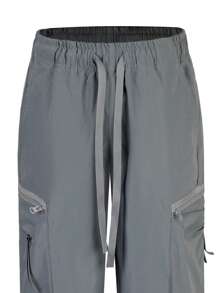 1 pieza Pantalones rectos de carga con bolsillos amplios y cintura elástica, estilo urbano informal de marca estadounidense para hombres