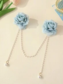 1pc Women's Romantic Faux Flower & Pearl Hair Clip