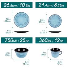 vancasso 16-Piece Set Of Blue Relief Diamond Vertical Point Lace Ceramic Dinnerware Set For 4 People