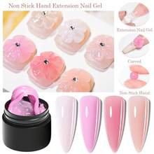 Mtssii 4pcs 8ML Non Stick Hand Extension Gel Nail Polish Set For 3D Shaping Nail Art Solid Milky Jelly Pink Hard Gel For Fake Nail Carving Flower Nail Art Acrylic Gel Varnish Rhinestone Glue Gel Easy To Operate Manicure Kit For Home And Slaon Nails - 彩色 - 查看 5
