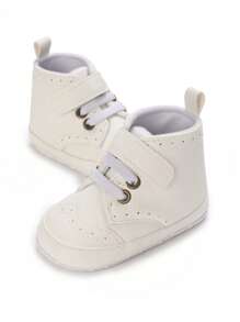 男童婴幼儿运动鞋纯色时尚运动鞋秋冬舒适高帮男童学步鞋0-1岁四季步行鞋 - 白色 - 查看 3