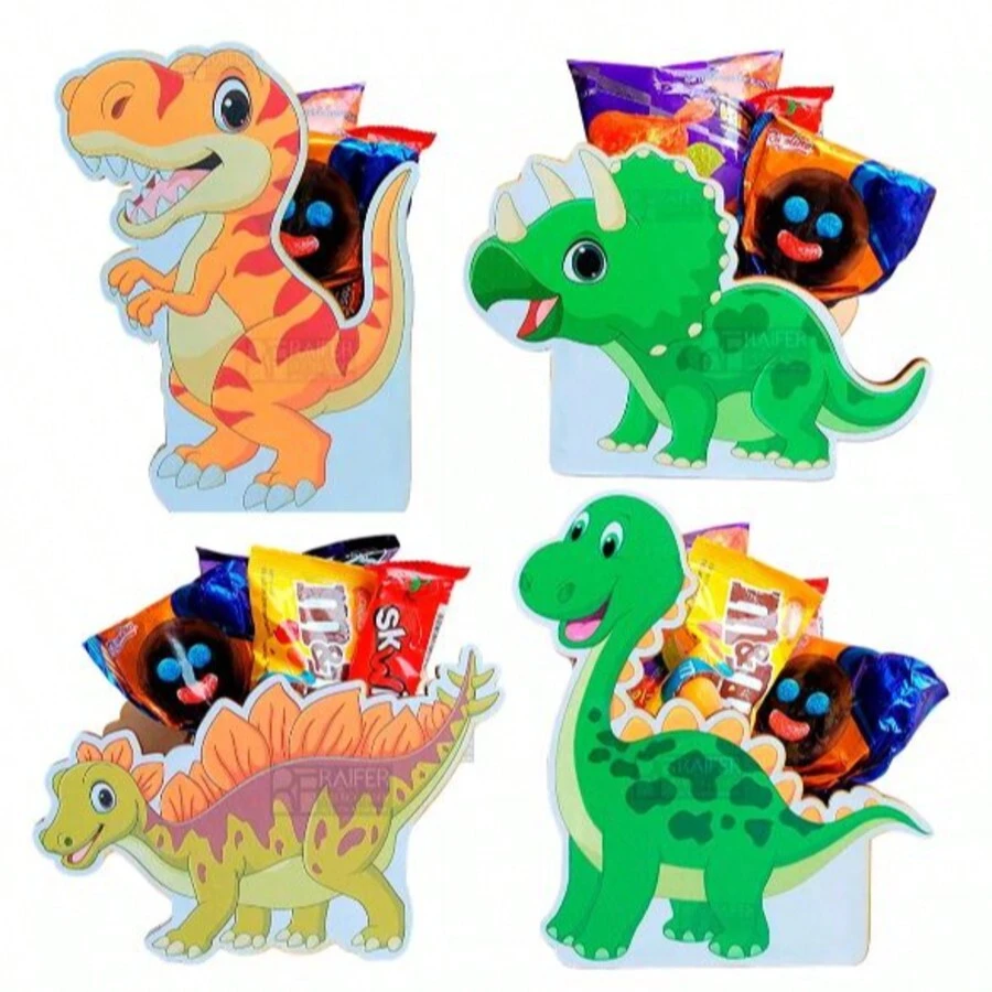 RF RAIFER LASER DESIGN Centro De Mesa dulcero Dinosaurios Pack 12 piezas imagen 2 CARAS, centro de mesa dulcero para fiestas, centros de mesa de dinosaurios, Dulceros de dinosaurios - Multicolor - Ver 1