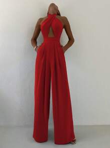 Bộ đồ nữ 2 mảnh: Áo khoác blazer thường ngày và quần ống rộng hở lưng gợi cảm thắt nơ phía trước, thích hợp cho mùa thu/đông, đi làm văn phòng, dự tiệc Giáng sinh & Năm mới, ngày Valentine, trang phục thanh lịch mùa xuân. - Đỏ - Xem 3