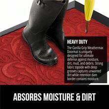 GORILLA GRIP 100% Impermeable Alfombra de Entrada WeatherMax para Todas las Estaciones, Diseñada en EE. UU., Caucho Natural, Resistente a Manchas y Desvanecimiento, Alfombras de Entrada de Bajo Perfil para Interior y Exterior, Fácil de Limpiar, 17x29 Diamante Gris - Vino tinto añejo - Ver 5
