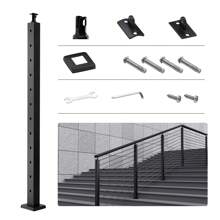Cable Railing Post, 36" X 2" X 2" To 42" X 2" X 2" Steel Deck Railing Post, 10 Or 12 Pre-Drilled Holes, SUS304 Stainless Steel Cable Rail Post With Horizontal And Curved Bracket, 1-Pack, Silver Or Black - 42" X 2" X 2" 30° Angled Hole Black - View 9