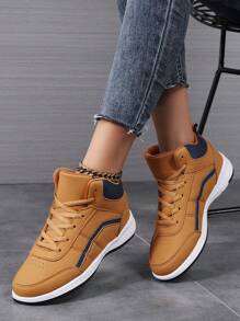 Plus Size Women's Casual Sneakers, Lace Up Soft Sole Flat Comfortable Sports Shoes For Women, Lightweight High-Top Daily Shoes