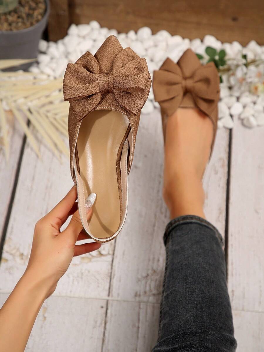 Women's Pointed Toe Slingback Loafers With Bowknot Decor, Elastic Band Design, Casual Comfortable Flat Shoes, Elegant, Charming, Sexy Closed Toe Style
