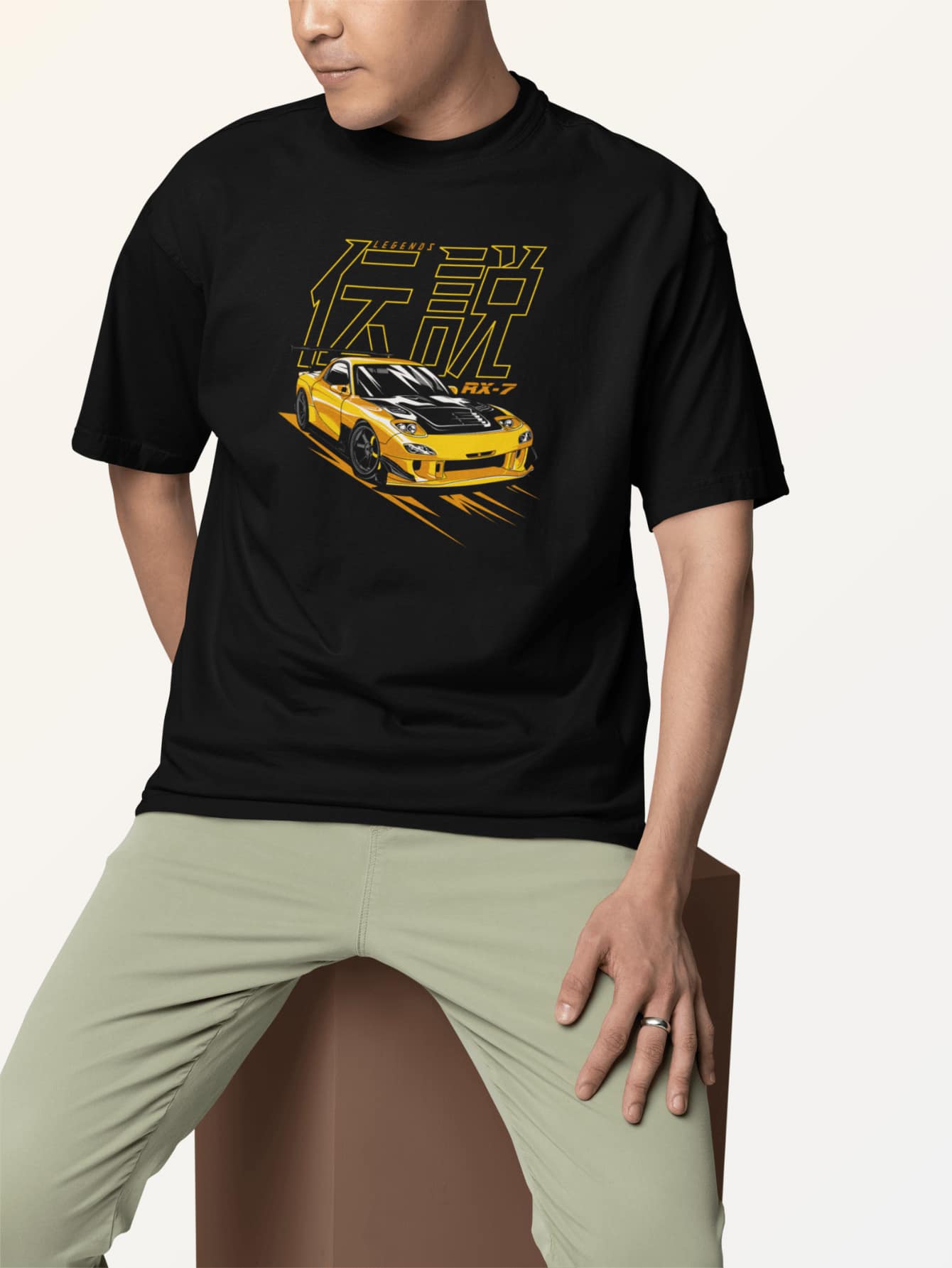 T-Shirt Men's Unisex Streetwear Round Neck Large Print Shirt -  RX-7 Han - 黑色 - 查看 1