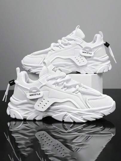 Zapatillas de deporte para hombre, zapatos de plataforma de moda, color sólido, suela suave, transpirable de malla, zapatillas antideslizantes de plataforma, ligeras y cómodas, adecuadas para correr, montañismo, estilo callejero de moda