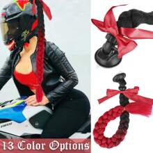 Helmet Braid Motorcycle Synthetic Box Braid Hair Extensions With Bowknot Helmet Ponytail Extensions With Detachable Suction Cup For Motorcycle Bike Motor Helmet Decoration Accessories