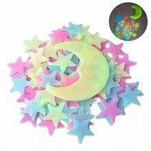 100pcs/40pcs Colorful Glow-In-The-Dark Mini Stars With 1pc Moon, Wall Sticker Star Decals, 3D Luminous Star Stickers For Bedroom Ceiling Wall Decor, Home Art Decoration (Moon Color Sent Randomly) - Multicolor - View 2