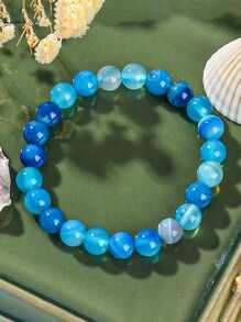 1 pièce Bracelet avec perles d'agate rayées bleues. Accessoire de mode, de yoga et de méditation pour femmes et hommes. Parfait pour le port quotidien, les fêtes de plage et les festivals