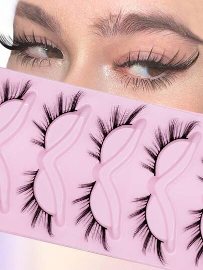 5 Pairs Lashes False Eyelashes Natural Look Faux Mink Lashes Fluffy Short Cat Eye Spiky Lashes 3D Strip Lashes Pack 3D Mink Lashes Natural Look Fluffy Cat Eye Wispy Lashes Pack