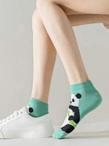 5 Pairs Women's Cartoon Panda Simple Socks, Soft Casual Short Socks, Versatile For Spring & Autumn