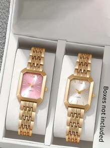 Luxury Steel Strap Women's Watch, Business Casual Fashion Square Quartz Wrist Watch, Birthday Gift Timepiece - Multicolor - View 2