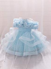 Baby Mädchen Pailletten Tüll Mesh Patchwork Süßes Prinzessin Kleid, geeignet für Geburtstagsfeiern, Blumenmädchen, Hochzeiten, ohne Haarband