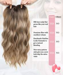 20" Wavy Hair Topper To Add Hair Volume 6.5"X6.5" Base Size Hair Toppers For Women Synthetic Hair Pieces For Women With Thinning Hair Wavy Clip In Hair Extensions - Piano Color - View 6