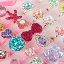 36pcs Little Girl Rhinestone Gem Rings - Pink - View 6