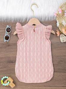 Baby Girls' Cute Twist Ruffled Knit Romper Bodysuit For Summer - Baby Pink - View 6