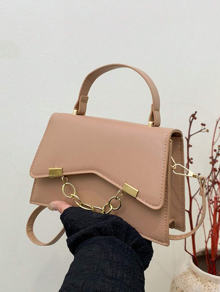 时尚女士单肩包小方形斜挎包手提包钱包化妆包手机包 - 卡其色 - 查看 1