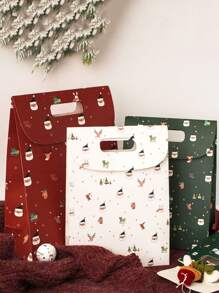 1pc Christmas Self-Adhesive Gift Box, Candy Box, Gift Candy Bag, Handheld Flip-Cover Gift Box Bag, Holiday Gift Bag