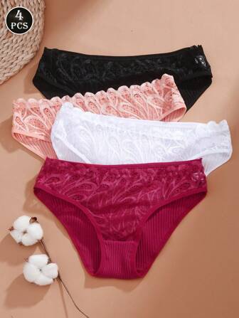 VKME 4 Piezas De Ropa Interior Femenina De Encaje Sin Costura