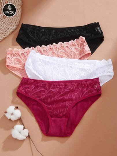 VKME 4 Stück Nahtlose Spitzen Slips Unterwäsche