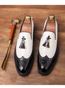 Męskie buty biurowe, czarno-białe, wsuwane, codzienne, z frędzlami, oddychające, wygodne, do jazdy samochodem/na formalne okazje, duże rozmiary, modne