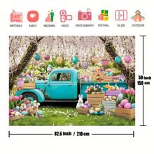 1pc Easter Photography Backdrop - Vibrant Spring Design With Blue Truck, Colorful Eggs, Flowers, Bunnies And Tulip Floral Forest Scene, Polyester Fabric, Great For Photo Booth Props And Party Decoration Backdrop, Festival Accessories | Floral Festival Backdrop | Polyester Fabric Background, Easter Outdoor Decor