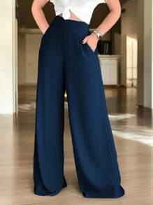 Pantalon Comodo Pierna Ancha De Moda Para Dama #SensaciónDeLujo #EstiloRománticoDeSanValentín - Azul Marino - Ver 1