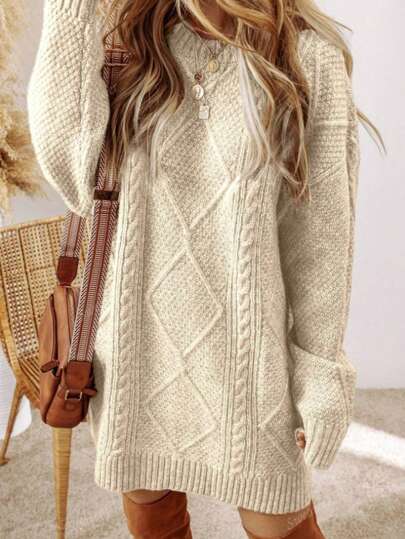 Loose And Lazy Style Dress Sweater Women's Fashion Twist Texture Knee-Length Skirt Women