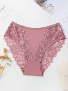 5pcs/Set Plus Size Women Romantic Contrast Lace Cotton Briefs - Multicolor - View 4