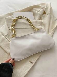 1pc Pu Zipper Closure Fashionable Thick Chain Handbag, Ins Korean Exquisite Large Capacity Chain Shoulder Underarm Bag, Comfortable Shoulder Strap, Smooth And Versatile, Suitable For Daily Outings, Play, Use As A Perfect Gift For Girls