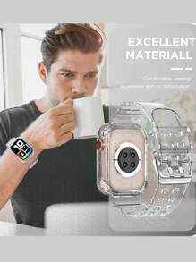 2 In 1 Clear Sport Band With Bumper Case Compatible With Apple Watch Band 40mm 41mm 42mm 38mm 44mm 45mm 46mm 49mm, Women Men Transparent TPU Strap Compatible With IWatch SE Ultra Series 10 9 8 7 6 5 4 3 2 1