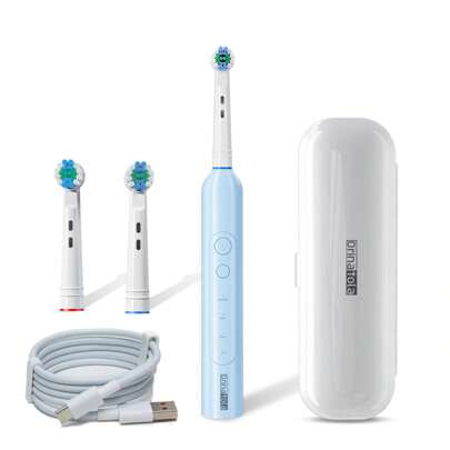  Orinatola Electric Toothbrush, Comes With 2 Brush Heads, USB-C Charging, IPX7 Waterproof, 3 Modes, Includes Travel Case, Can Be Used In Shower, 600mAh Battery, Gift For Wife And Family, Blue