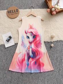 3D Sternenhimmel Einhorn ärmelloses Kleid - Lässige Sommerkleidung, maschinenwaschbar - Verschiedenfarbig - Übersicht 3