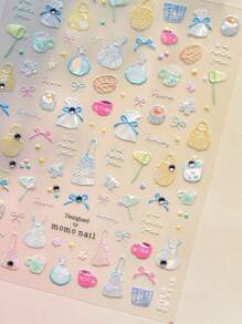 1 件装可爱卡通店铺梦幻网袋水钻蝴蝶结美甲贴纸指甲装饰手工指甲配件 DIY