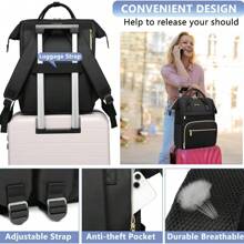 Women Laptop Backpack Work Bag - Fits 15.6 Inch With Laptop Compartment Waterproof Professional Fashion Travel Purse For College Nurse Business Computer Backpack, School Backpack - 黑色 - 查看 4