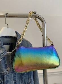 1pc Pu Zipper Closure Fashionable Thick Chain Handbag, Ins Korean Exquisite Large Capacity Chain Shoulder Underarm Bag, Comfortable Shoulder Strap, Smooth And Versatile, Suitable For Daily Outings, Play, Use As A Perfect Gift For Girls