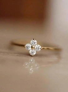 1pc Exquisite Four-Leaf Clover Ring Ladies Jewelry For Women 925 Sterling Silver Elegant Zirconia Ring Fine Jewelry Gift For Girls Wedding Prom Party Decor - Gold - View 5